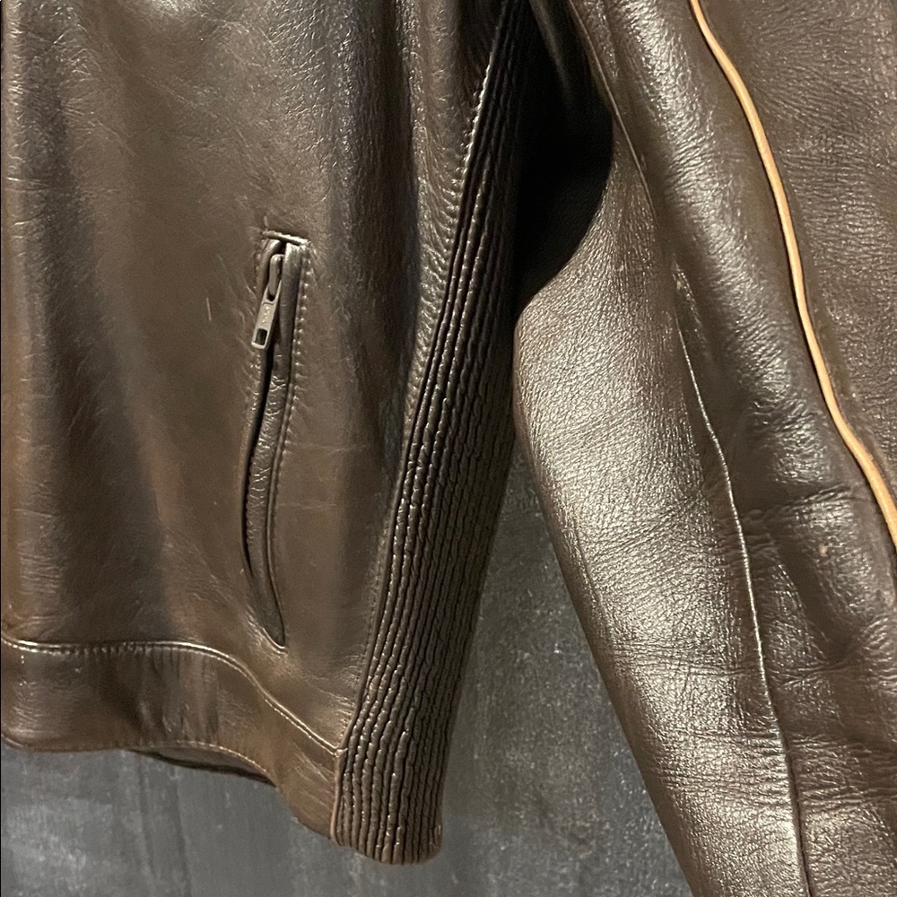 Vintage Leather Moto Jacket | Classic Biker Style Zip Front | Retro Streetwear - Picture 4 of 16